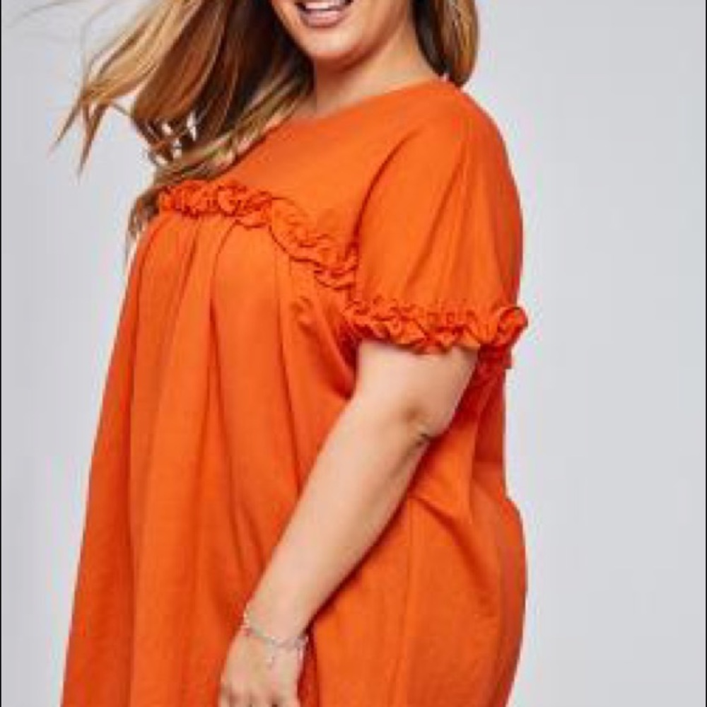 Oversized Orange Ruffled Top - Picture 3 of 5